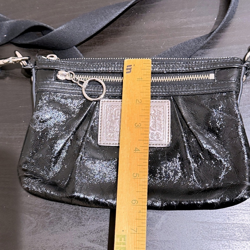 Coach Poppy Black Liquid Patent Leather Crossbody Bag Leopard Print Lining *READ - Picture 8 of 9